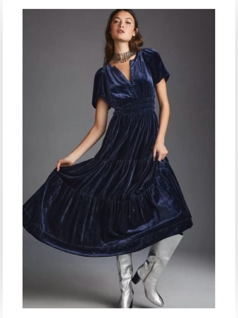 Anthropologie Navy The Somerset Velvet Dress